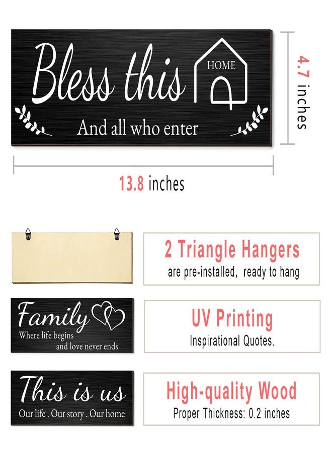Joyhawk 4 Pieces Home Wall Decor Signs, THIS IS US/TOGETHER/BLESS THIS HOME/FAMILY Wall Decor, Rustic Wooden Farmhouse Signs, 4.7 x 13.8 Inch (Black) - Image 2